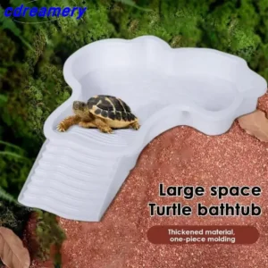 CDY Turtles Bathing Pool Water Bowl with Slip Proof 35x28.50cm Friendly Habitat with Steps for Reptiles Resting and Soaking