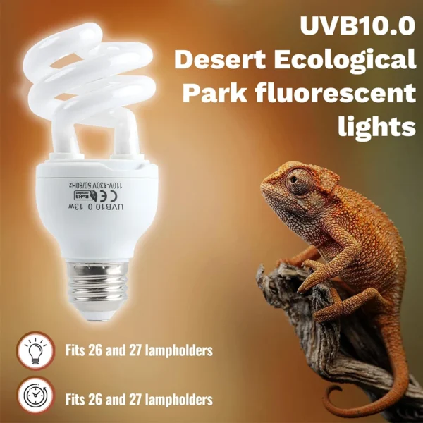 13W /26W Reptile Heating Lamps 5.0 10.0 15.0 UVB Reptiles Energy Saving Light Turtles Lizard Snake Reptile UVB Heating Lights